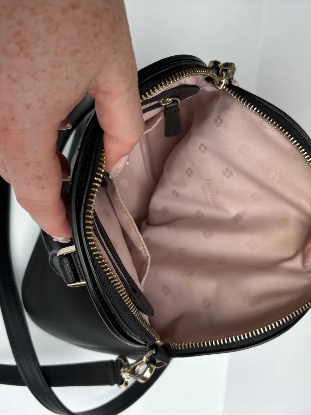 kate spade black leather dome crossbody with gold hardware